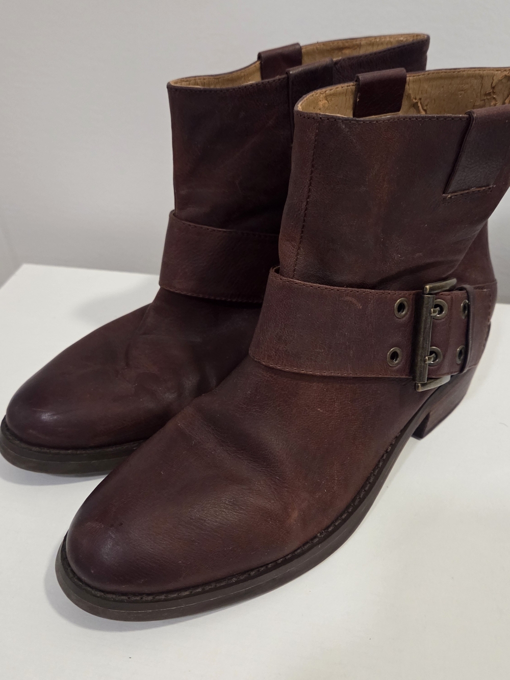 Nine West Dark Brown Leather Ankle Booties with Buckle Strap